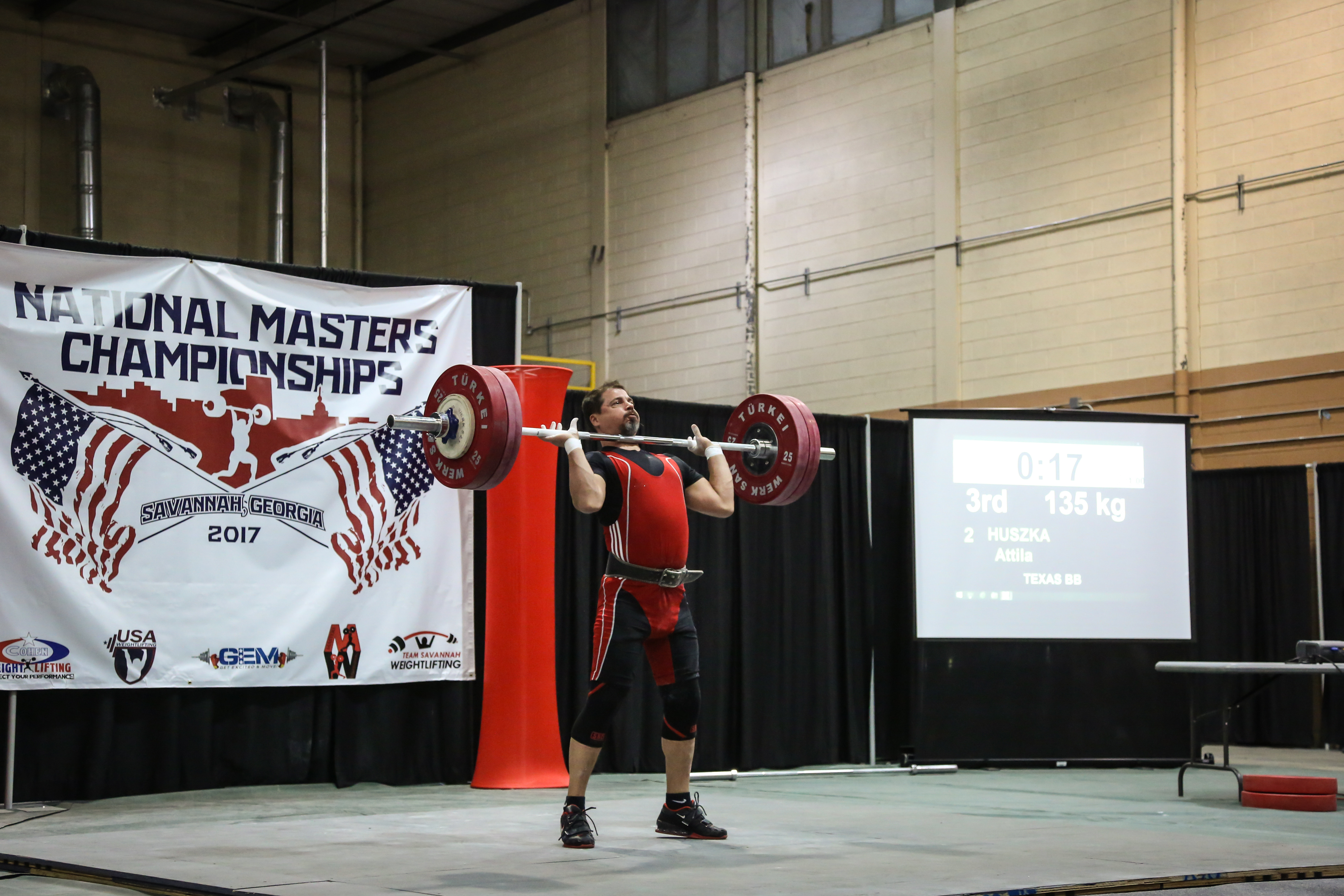 Masters weightlifter in competition